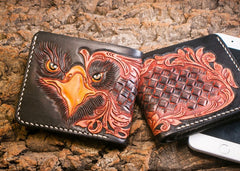 Handmade Leather Eagle Tooled Mens billfold Wallet Cool Leather Wallet Slim Wallet for Men