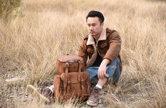 Handmade Leather Mens Cool Backpack Sling Bag Large Travel Bag Hiking Bag for men