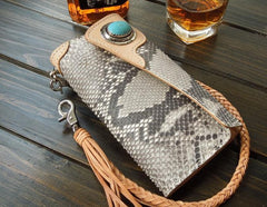 Handmade Leather Biker Wallet Mens Cool Chain Trifold Wallet Trucker Wallet with Chain