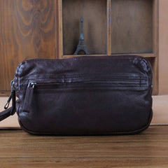 Handmade Genuine Leather Mens Cool Long Leather Wallet Zipper Clutch Wristlet Wallet for Men