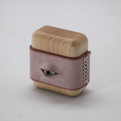 Handmade Purple Leather Wood AirPods 1,2 Case with Eye Custom Leather AirPods 1,2 Case Airpod Case Cover - iwalletsmen