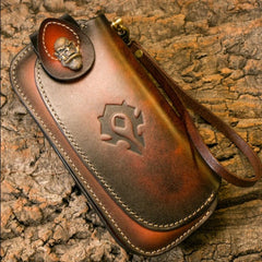 Handmade Leather Mens Cool Long World of Warcraft Leather Chain Wallet Cards Biker Trucker Wallet - iwalletsmen