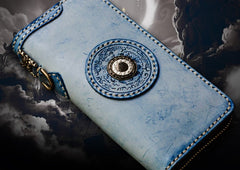 Handmade Leather Mens Tibetan Chain Biker Wallet Cool Leather Wallet Long Clutch Wallets for Men