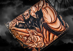 Handmade Leather Chinese Black&White Tooled Mens billfold Wallet Cool Leather Wallet Slim Wallet for Men
