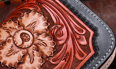 Handmade Leather Mens Clutch Wallet Cool Floral Tooled Wallet Long Zipper Wallets for Men