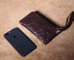 Handmade Genuine Leather Mens Cool Biker Chain Wallet Long Leather Wallet Slim Clutch Wristlet Wallet for Men