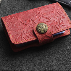 Handmade Leather Floral Mens Cool billfold Wallet Card Holder Small Card Slim Wallets for Men