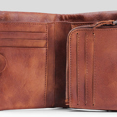 Handmade Mens Cool billfold Leather Wallet Men Small Zipper Wallets Trifold for Men - iwalletsmen