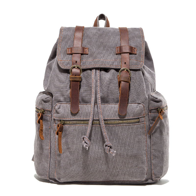 Canvas Leather Women Mens 14" Khaki Travel Backpack Green Computer Bag Black College Backpack for Men - iwalletsmen