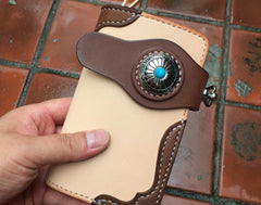 Handmade Leather Biker Wallet Mens Cool billfold Chain Wallet Trucker Wallet with Chain