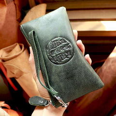 Vintage Black Leather Mens Phone Wallet Clutch Bag Wristlet Bag Zipper Long Wallet For Men - iwalletsmen