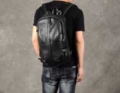 Genuine Leather Mens Cool Backpack Sling Bag Large Black Travel Bag Hiking Bag for men