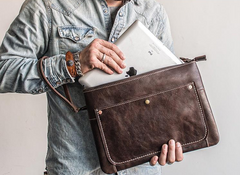 Handmade Leather Mens Cool Long Leather ipad bag Bifold Clutch Wallet for Men - iwalletsmen