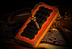 Handmade Leather Mens Chain Biker Wallet Cool Leather Wallet Long Clutch Wallets for Men