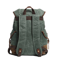 Cool Waxed Canvas Mens Casual 14'' Green Hiking Backpack Black Computer Backpack Travel Backpack College Bag for Men - iwalletsmen