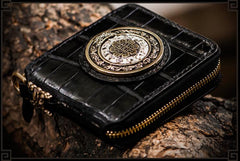 Handmade Leather Crocodile Skin Tooled Mens billfold Wallet Cool Chain Wallet Biker Wallet for Men