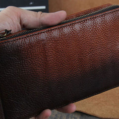 Genuine Leather Mens Cool Long Leather Wallet Cards Phone Zipper Clutch Wristlet Wallet for Men