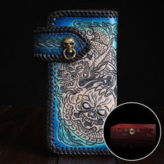 Handmade Leather Skull Punk Mens Chain Biker Wallet Cool Leather Wallet Long Wallets for Men