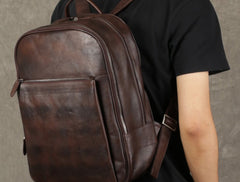 Genuine Leather Mens Cool Backpack Sling Bag Large Black Travel Bag Hiking Bag for men