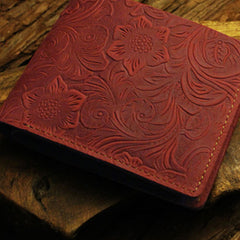 Handmade Leather Floral Mens Cool Slim Leather Wallet Men billfold Wallets Bifold for Men