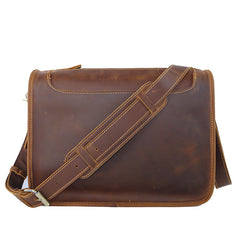 Handmade Dark Coffee Leather Mens 10 inches Courier Bag Brown Messenger Bags Dark Brown Postman Bags For Men - iwalletsmen