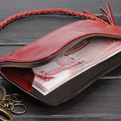 Handmade Mens Cool Long Leather Chain Wallet Cards Biker Trucker Wristlet Wallet