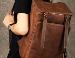 Genuine Leather Mens Cool Backpack Sling Bag Large Black Travel Bag Hiking Bag for men