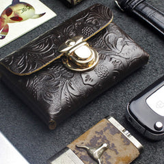 Handmade Leather Floral Mens Cool billfold Wallet Card Holder Small Card Slim Wallets for Men