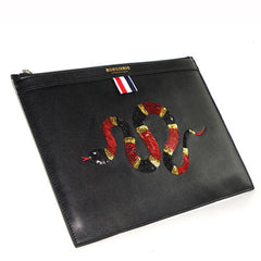 Handmade Leather Mens Clutch Snake Cool Slim Wallet Zipper Clutch Wristlet Wallet for Men