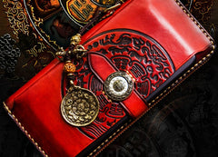 Handmade Leather Tibetan Mens Chain Biker Wallet Cool Leather Wallet Long Clutch Wallets for Men