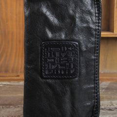 Handmade Genuine Leather Mens Cool Long Leather Wallet Zipper Clutch Wristlet Wallet for Men