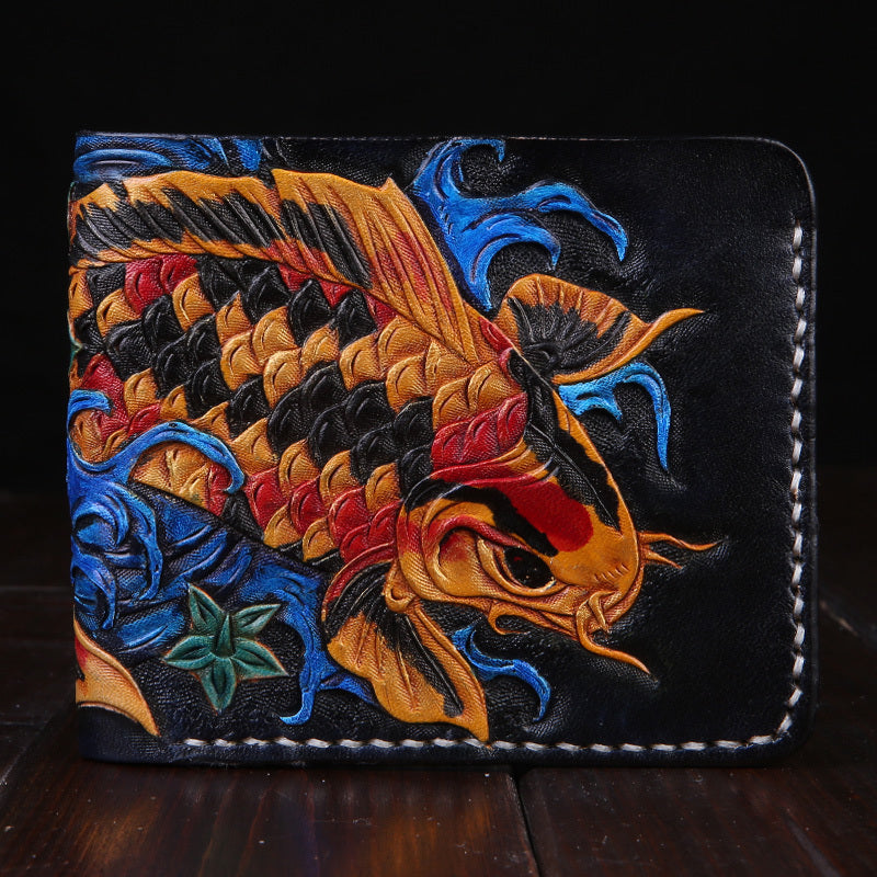 Handmade Leather Carp Mens billfold Wallet Cool Leather Wallet Slim Wallet for Men - iwalletsmen