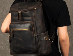 Genuine Leather Mens Cool Backpack Sling Bag Large Coffee Travel Bag Hiking Bag for men
