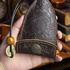 Handmade Leather Floral Mens Cool Car Key Wallet Coin Wallet Pouch Car KeyChain for Men
