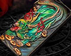 Handmade Leather Chinese Monster Mens Chain Biker Wallet Cool Leather Wallet With Chain Wallets for Men