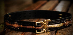 Handmade Genuine Leather Tooled Mens Belt Custom Cool Leather Men Black Belt for Men