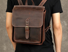 Genuine Leather Mens Cool Backpack Sling Bag Messenger Bag Coffee Travel Bag Hiking Bag for men