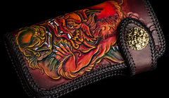 Handmade Leather Chinese Lion Mens Chain Biker Wallet Cool Leather Wallet With Chain Wallets for Men