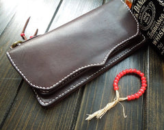 Handmade Leather Mens Clutch Wallet Cool Wallet Long Wallets Biker Chain Wallet for Men