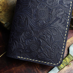 Handmade Leather Floral Mens Cool Slim Leather Wallet Men billfold Wallets Bifold for Men