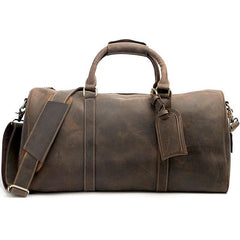 Black Leather Mens Casual Large Travel Bags Shoulder Weekender Bags Brown Duffle Bag For Men - iwalletsmen