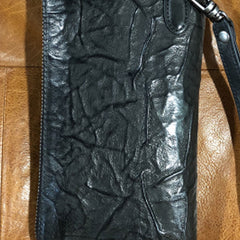 Genuine Leather Mens Cool Long Leather Wallet Biker Wallet Zipper Clutch Wristlet Wallet for Men