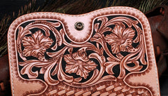 Handmade Leather Tooled Floral Mens Clutch Wallet Cool Wallet Long Wallets for Men Women