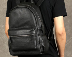 Genuine Leather Mens Cool Backpack Sling Bag Large Black Travel Bag Hiking Bag for men