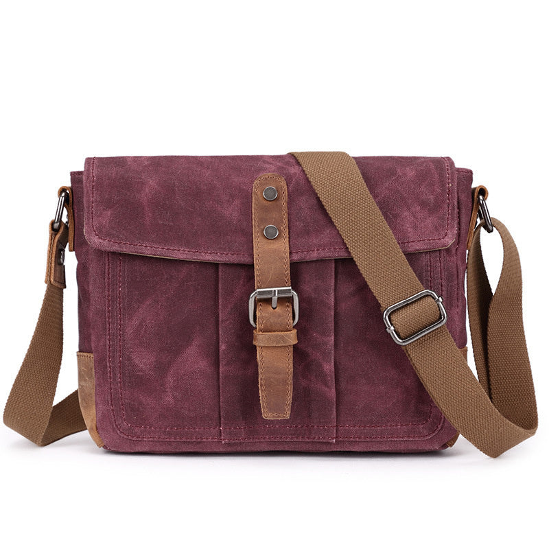 Cool Waxed Canvas Leather Mens Casual Green Gray Motorcycle Side Bag Messenger Bag Backpack For Men - iwalletsmen