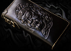 Handmade Leather Acalanatha Mens Chain Biker Wallet Cool Leather Wallet Long Clutch Wallets for Men