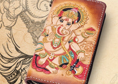 Handmade Leather Ganesha Mens Chain Biker Wallet Cool Leather Wallet With Chain Wallets for Men