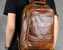 Genuine Leather Mens Cool Backpack Sling Bag Large Black Travel Bag Hiking Bag for men