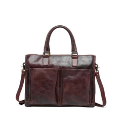 Cool Brown Coffee Leather Mens Briefcase 14inch Laptop Bag Work Handbag Business Bag for Men - iwalletsmen