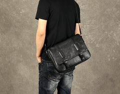 Genuine Leather Mens Cool Messenger Bag Shoulder Bag Chest Bag Bike Bag Cycling Bag for men